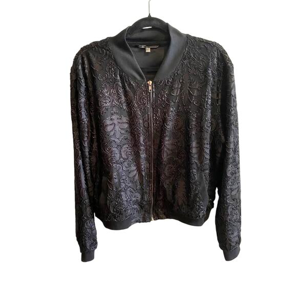 Stevie Bomber Women’s XL Black Embossed Lace Zip w/ PocketsJacket with Pockets - Picture 1 of 5